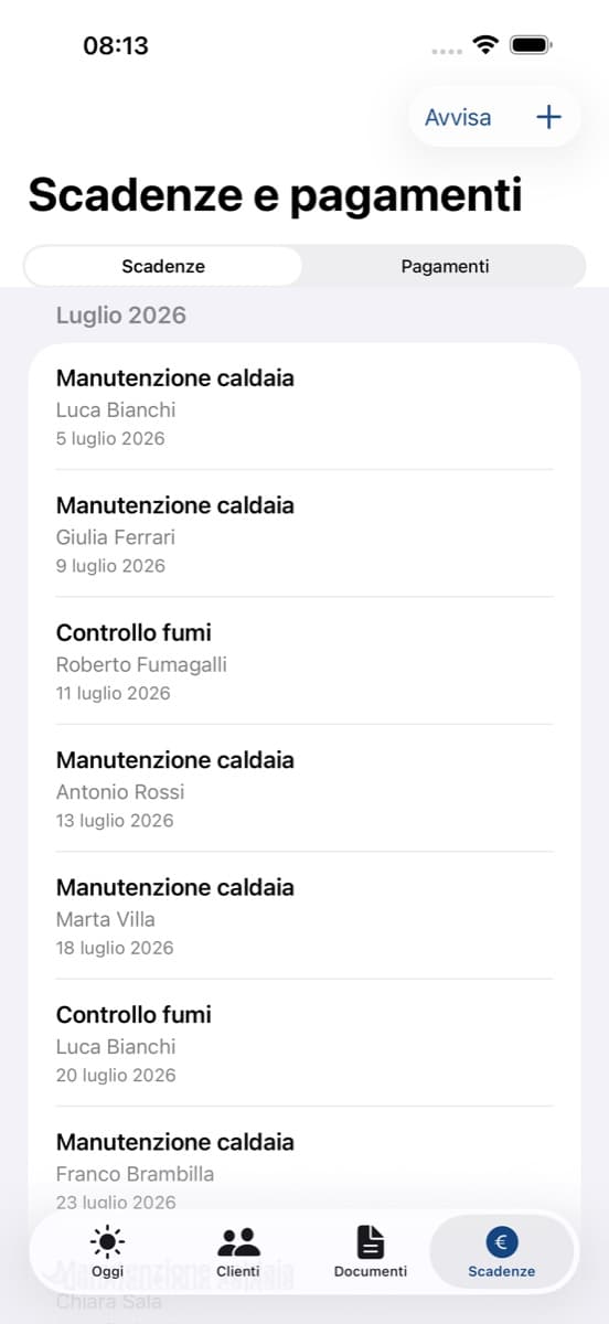 Scadenze di manutenzione gestite da Garzone