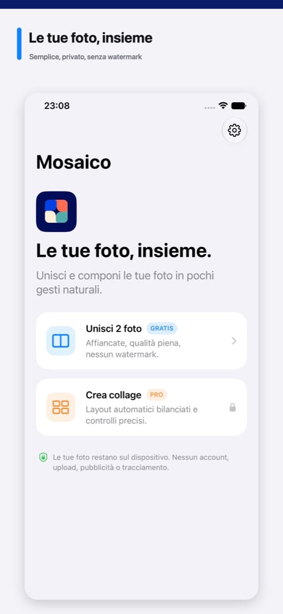 Home di Mosaico con le modalità unione e collage
